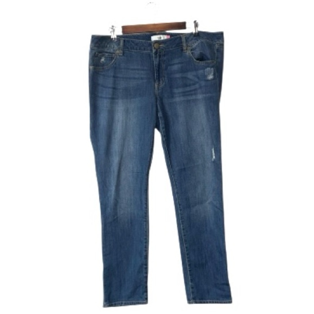 Cabi Slim Boyfriend Jeans Blue Denim Flare Straight Distressed Size 14